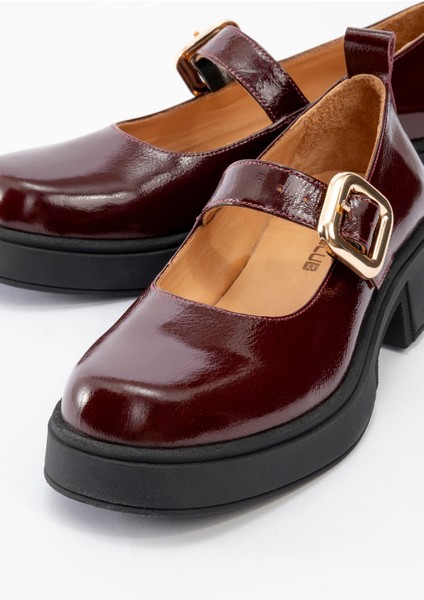 Kadın Kalın Topuklu Tek Bantlı Tokalı Mary Jane Casual Ayakkabı Rugan Deri Rc 4444 Siyah modelleri