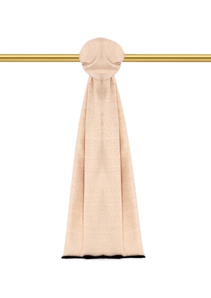 Krem Kelebek Monogram Desen Ipek Pamuk Şal