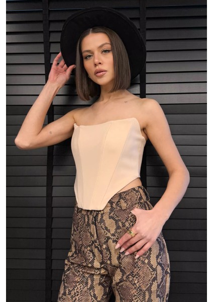 Fermuarlı Straplez Kadın Crop Bluz fiyatları