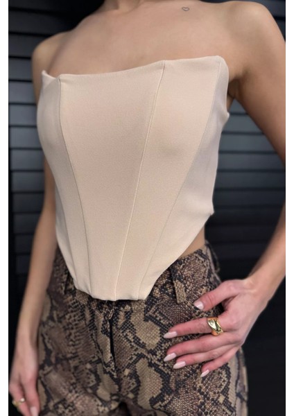 Fermuarlı Straplez Kadın Crop Bluz modelleri