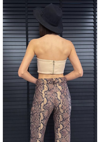 Fermuarlı Straplez Kadın Crop Bluz fırsatları