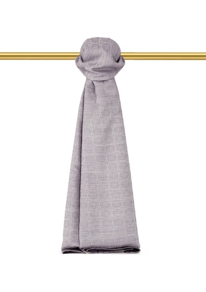 Gri Kelebek Monogram Desen Ipek Pamuk Şal