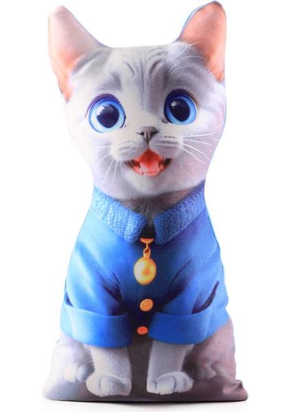 Mavi Kedi Desen Dekoratif Yastık