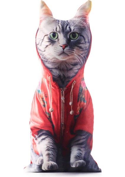 Kırmızı Kedi Desen Dekoratif Yastık