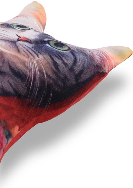 Kırmızı Kedi Desen Dekoratif Yastık