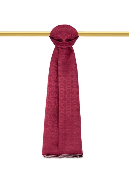 Bordo Kelebek Monogram Desen Ipek Pamuk Şal