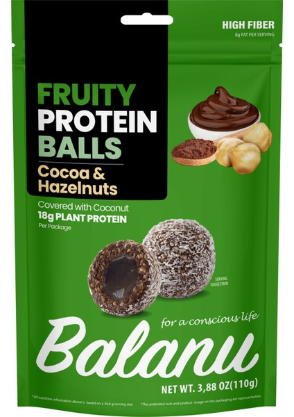 Fruity Meyveli Protein Topları Kakao Dolgulu ve Fındıklı Atıştırmalık 110G