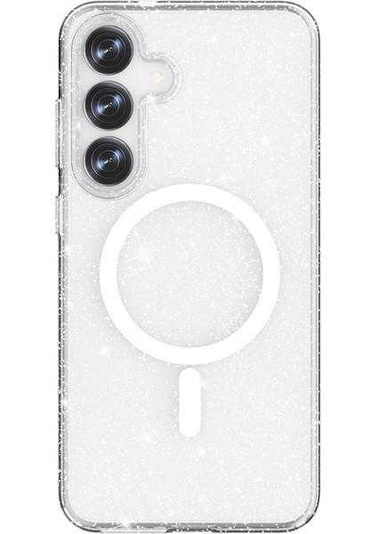 Galaxy S25 Plus Kılıf Magsafe Şarj Özellikli Parlayan Simli Saydam Renkli Allstar Kapak Şeffaf