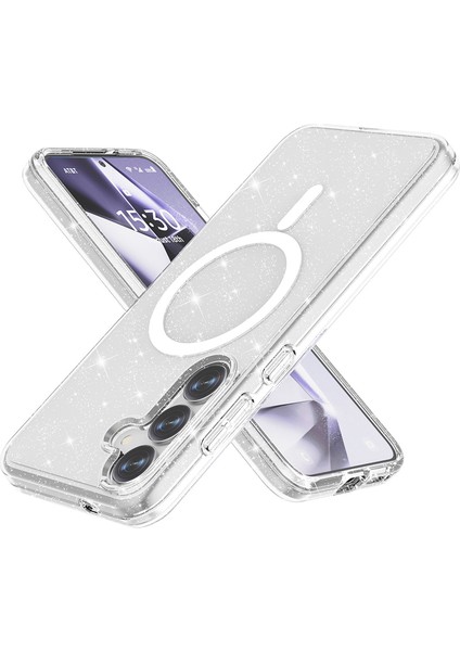 Galaxy S25 Plus Kılıf Magsafe Şarj Özellikli Parlayan Simli Saydam Renkli Allstar Kapak Şeffaf