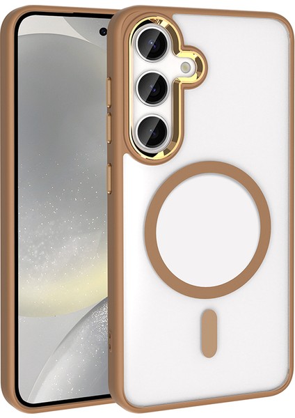 Galaxy S25 Plus Kılıf Magsafe Şarj Özellikli Krom Magsafe Silikon Kapak Bej