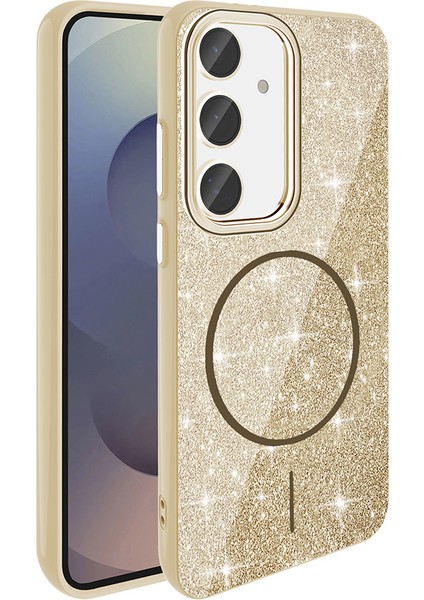 Galaxy S24 Fe Kılıf Magsafe Şarj Özellikli Parlayan Simli Okso Kapak Gold fiyatları