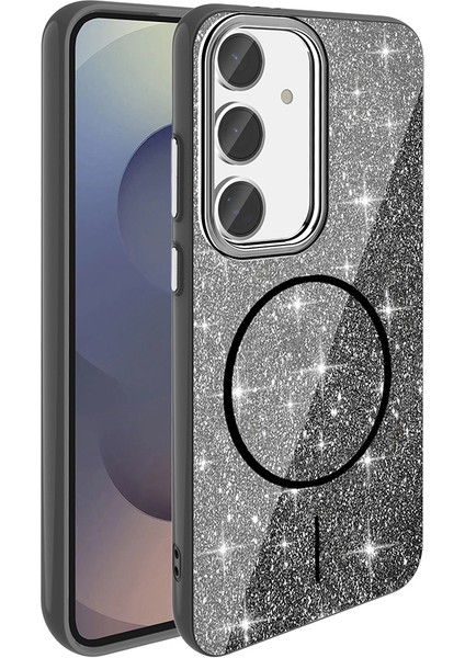 Galaxy S24 Fe Kılıf Magsafe Şarj Özellikli Parlayan Simli Okso Kapak Siyah fiyatları