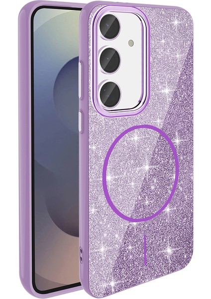 Galaxy S24 Fe Kılıf Magsafe Şarj Özellikli Parlayan Simli Okso Kapak Derin Mor fiyatları