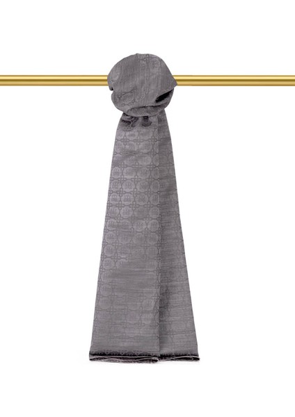 Füme Kelebek Monogram Desen Ipek Pamuk Şal