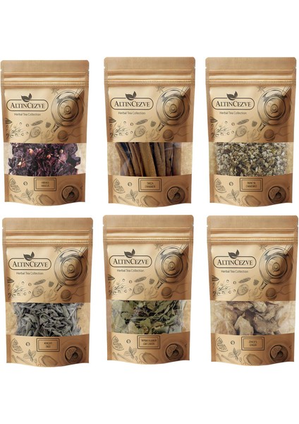 Bitki Çayı 6'lı Set (Zencefil, Adaçayı, Ihlamur, Papatya, Hibisküs, Tarçın)