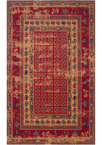 Kadim Kdm 08 Red Vintage Etnik Desenlere Sahip Yeni Zelanda Yünü Ile Dokunan Özel Tezgah Halı