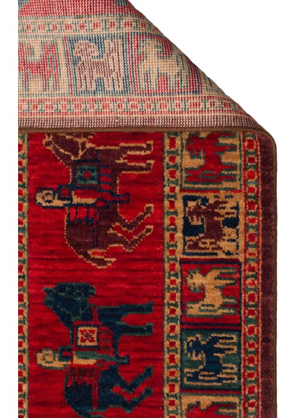 Kadim Kdm 08 Red Vintage Etnik Desenlere Sahip Yeni Zelanda Yünü Ile Dokunan Özel Tezgah Halı