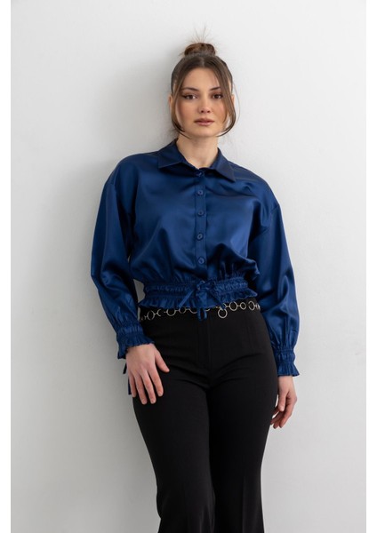 1344 Saten Gömlek Indigo
