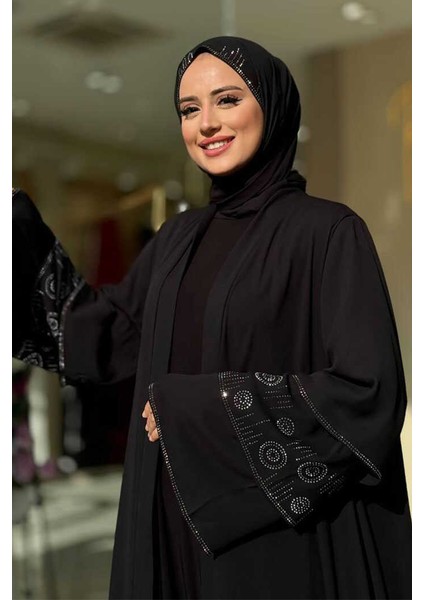 Taş Detaylı Şal ve Abaya Ikili Takım 70001 Siyah fırsatları
