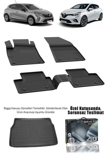 Renault Clio 5 2020+ Uyumlu 4.5D Premium Havuzlu Oto Paspas ve Liner Marka 3D Bagaj Havuzu - Clio