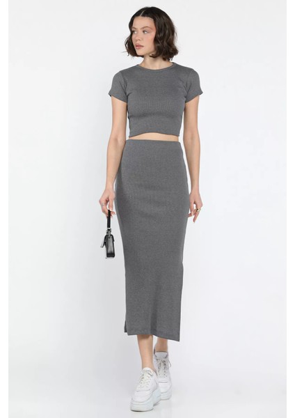 Bisklet Yaka Midi Boy Likralı Yırtmaçlı Kaşkorse Kadın Ikili Takım fiyatları