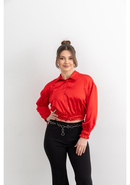 1344 Saten Gömlek Kırmızı