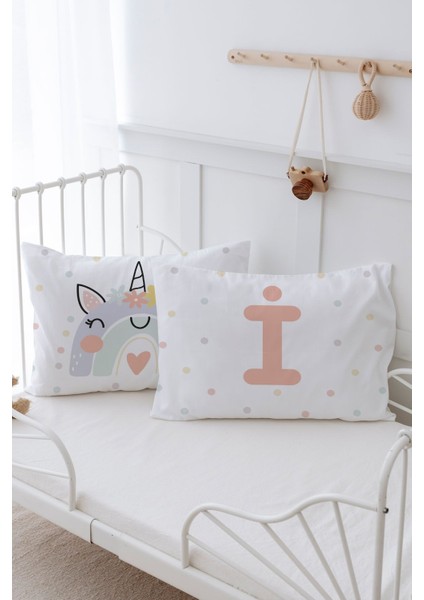 2'li Yastık Kılıfı (35X45) Somon Unicorn - Harf Serisi - I Harfi