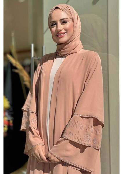 Taş Detaylı Şal ve Abaya Ikili Takım 70001 Taba fırsatları
