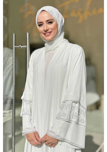 Taş Detaylı Şal ve Abaya Ikili Takım 70001 Ekru fırsatları