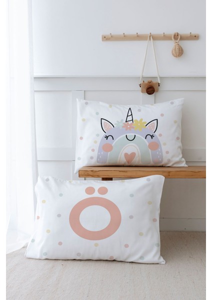 2'li Yastık Kılıfı (35X45) Somon Unicorn - Harf Serisi - Ö Harfi