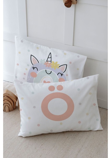 2'li Yastık Kılıfı (35X45) Somon Unicorn - Harf Serisi - Ö Harfi