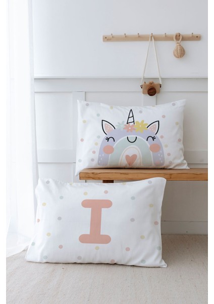 2'li Yastık Kılıfı (50X70) Somon Unicorn - Harf Serisi - I Harfi