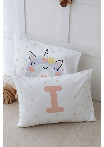 2'li Yastık Kılıfı (50X70) Somon Unicorn - Harf Serisi - I Harfi