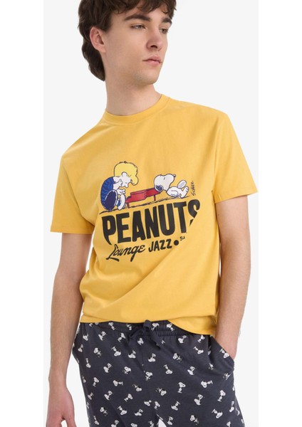 Snoopy Regular Fit Pijama Takımı Kısa Kollu Üst Beli Bağcıklı Uzun Alt E0495AX25SP