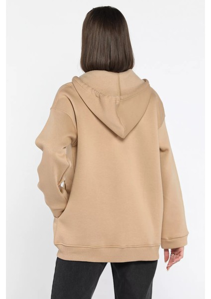 Kadın Çift Cepli Kapüşonlu Üç Iplik Şardonlu Sweatshirt modelleri