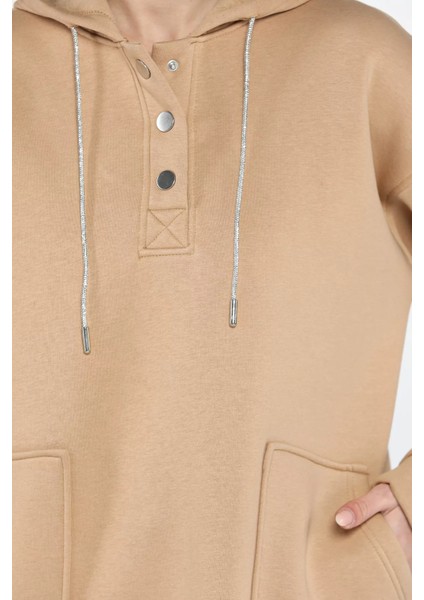 Kadın Çift Cepli Kapüşonlu Üç Iplik Şardonlu Sweatshirt fırsatları
