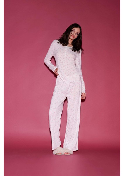 Pijama Takımı Uzun Kollu Üst Uzun Altı-Fall in Love D8457AX25SP