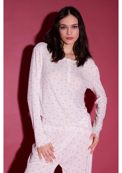 Pijama Takımı Uzun Kollu Üst Uzun Altı-Fall in Love D8457AX25SP