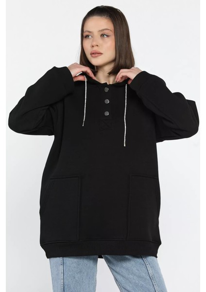 Kadın Çift Cepli Kapüşonlu Üç Iplik Şardonlu Sweatshirt fiyatları