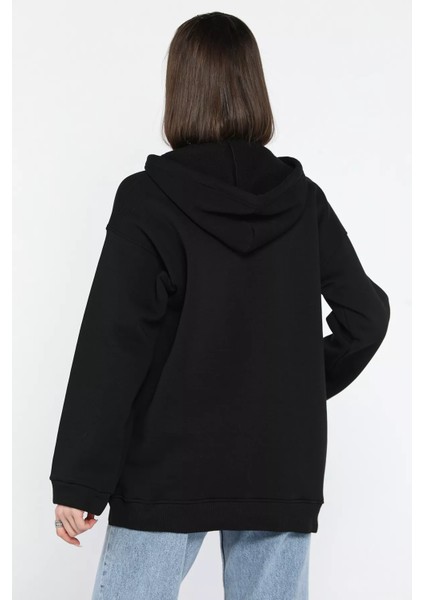 Kadın Çift Cepli Kapüşonlu Üç Iplik Şardonlu Sweatshirt modelleri
