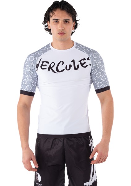 Beyaz Kısa Kollu Rashguard - Unisex Dövüş ve Antrenman Üstü (Bjj, Mma, Kick Boks, Crossfit, Fitness)