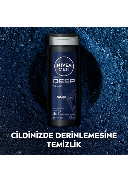 MEN Erkek Deep Dimension Duş Jeli 500ml ve Roll-on Deodorant Derma Control Clinical 50ml,Ter Koruma