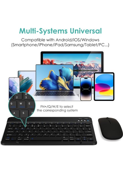 Üniversal Tablet Telefon iPad Tüm Cihazlara Uyumlu Kablosuz Taşınabilir Renkli Bluetooth Klavye ve Mause Seti modelleri