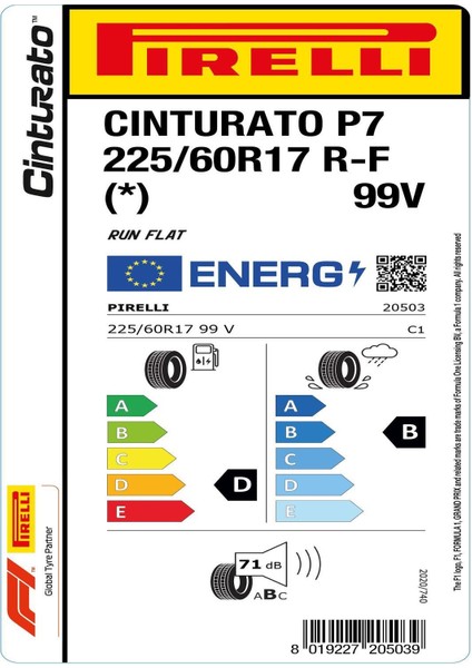225/60 R17 99V Cinturato P7 Rft (*) Oto Yaz Lastiği (Üretim Yılı: 2025) fırsatları