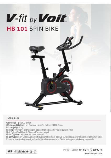 V-Fit By Voit HB101 Spin Bike Taşınabilir, Direnci Ayarlanabilir, Sessiz Çalışır