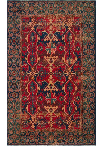 Kadim Kdm 01 Navy Red Etnik Desenlere Sahip Yeni Zelanda Yünü Ile Dokunan Özel Tezgah Halı