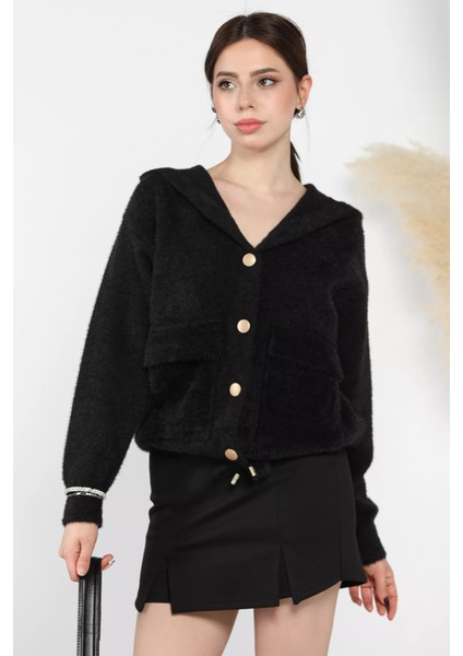 Kadın Çift Cepli Kapüşonlu Sakallı Hırka P-00014858