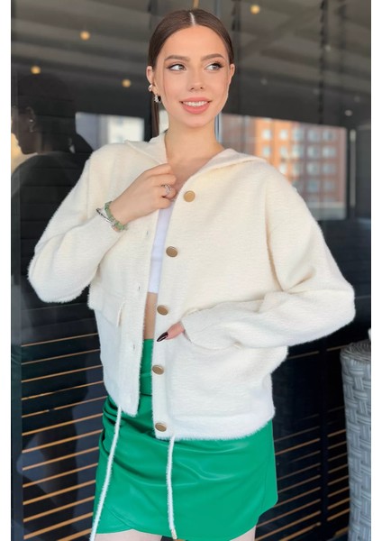 Kadın Çift Cepli Kapüşonlu Sakallı Hırka P-00014858