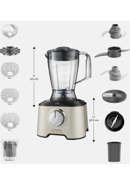 Mastermaid Power Multifunctional 10 in 1 Soft Cream Mutfak Robotu, Blender Seti 2000w