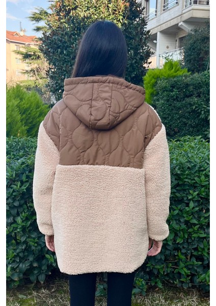 Peluşlu Damla Desen Kapitone Mont modelleri